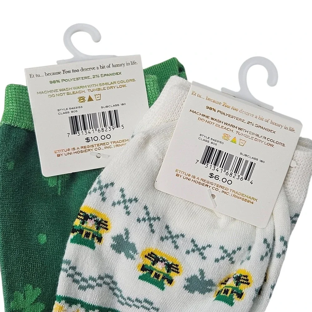St Pattys Crew Sock Knee‎ High Etitu Sock Size 9 11 Lot 2 Pairs